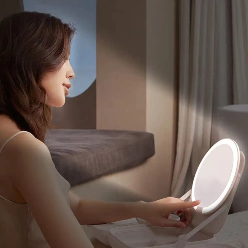 Organizador de cosméticos com espelho de luz LED