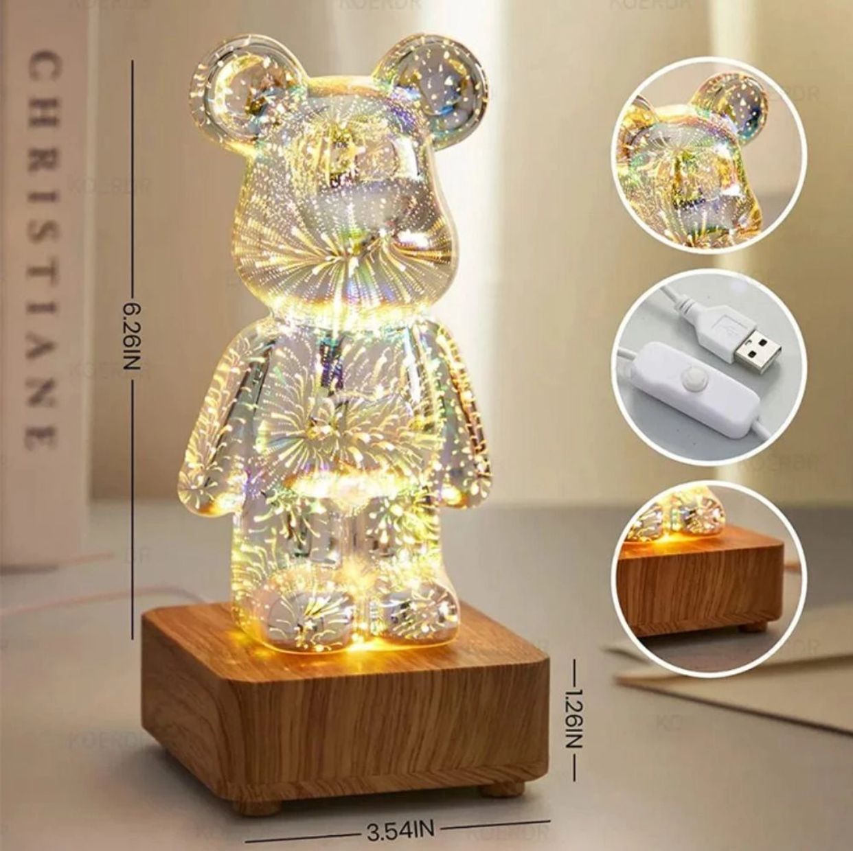 Luminária de mesa em formato de urso 3D